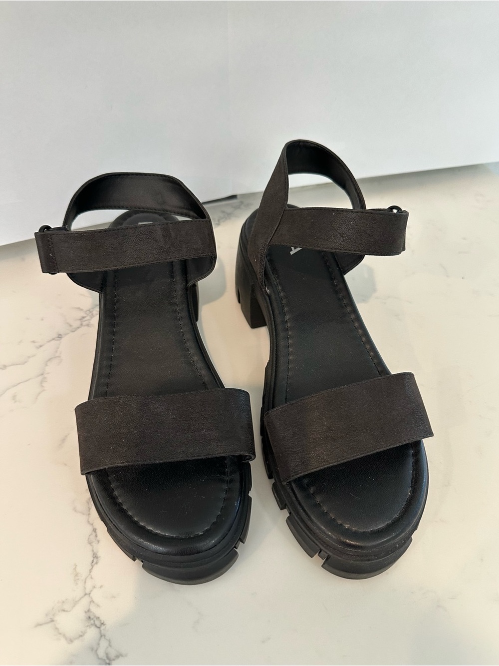 MIA Chunky Lug Sole Sandals Black Platform Ankle Strap Casual